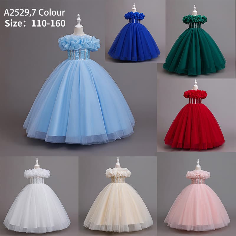 YIMINGZHI Flower girl dress with floral design, long cross-border princess dress, a drop-shipping children's dress