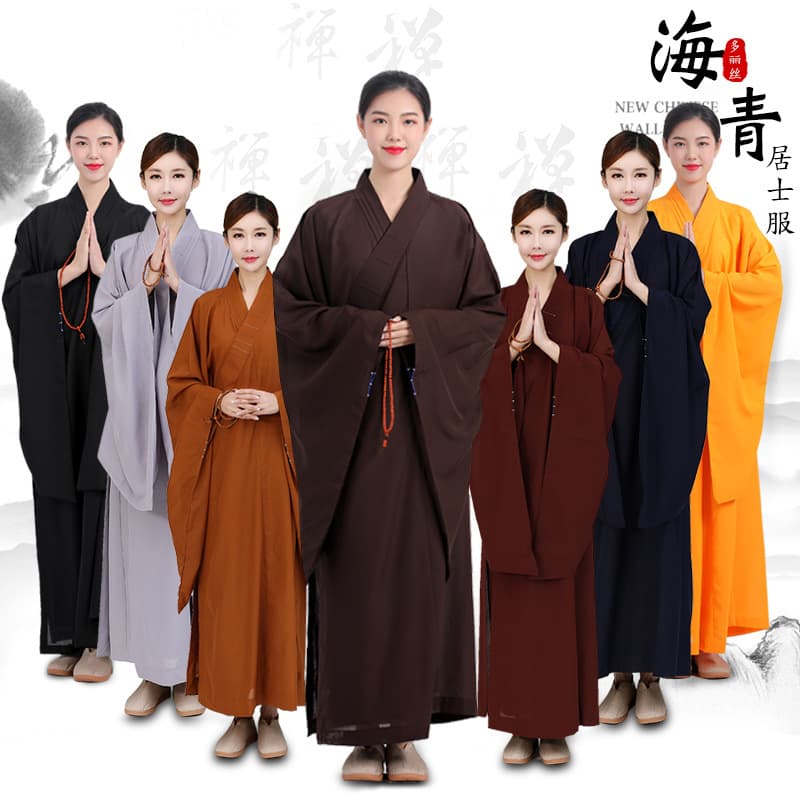 Haiqing layman's clothing, female Buddha's clothing, men's coat, Haiqing dark brown monk's clothing, opaque Taiwan hemp gauze magnolia yellow