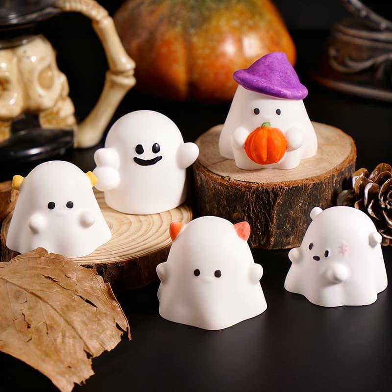 Halloween Ghost Candle Mold Pumpkin Hat Four Grid Ghost Shape Cartoon Candle Ornament Silicone Mold