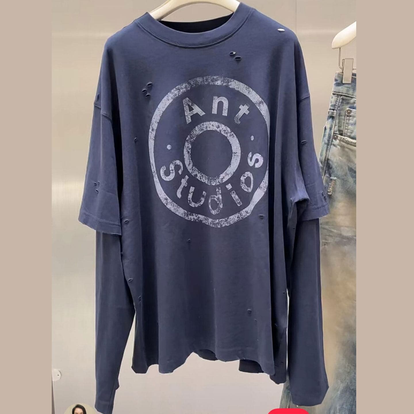 Share favorite Fake Two-Piece Ripped Button Letter Long-Sleeve Printed T-Shirt Unisex Streetwear