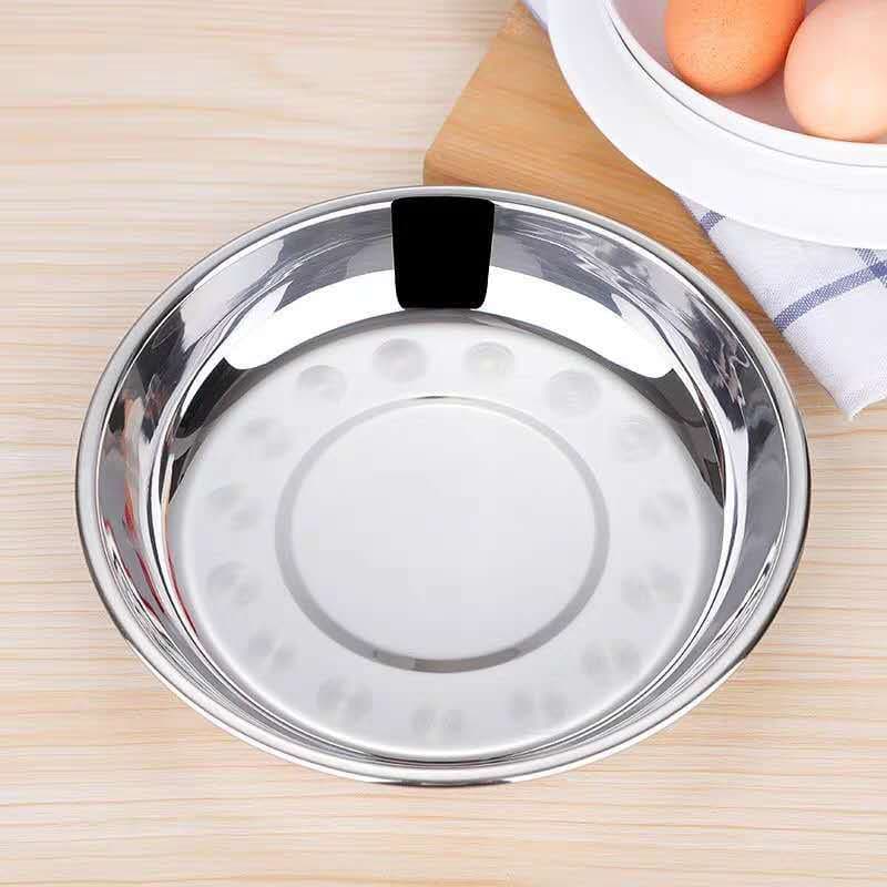 Thickened Stainless Steel Household Dumpling Plate, Deep Dish for Cafeteria Restaurant Meat Tray, Fruit, Cold Noodles, BBQ Round Plate, Bone Disc