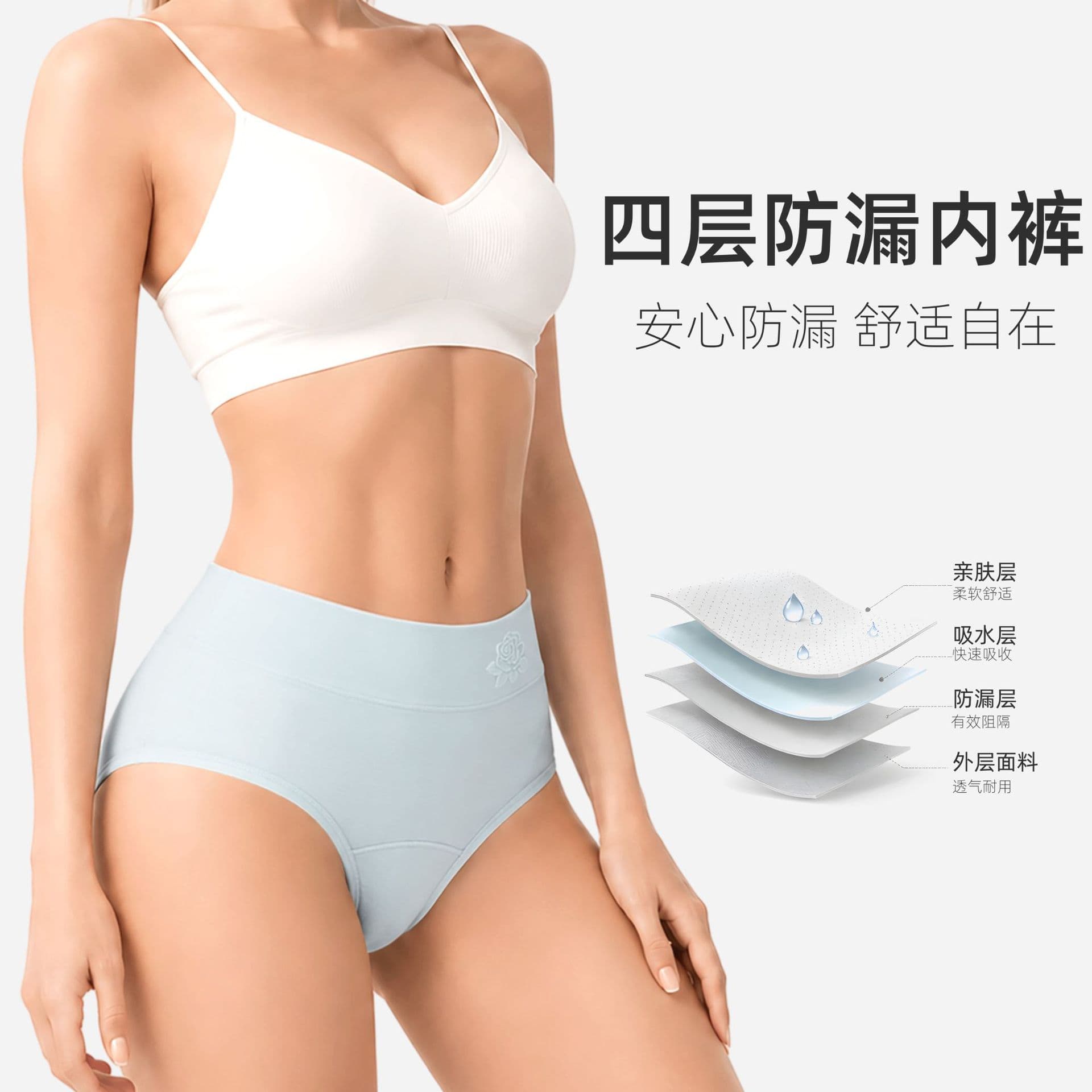Cross-border European and American four-layer leak-proof menstrual pants, 60ml absorption capacity incontinence pants, front and rear leak-proof pure cotton menstrual pants