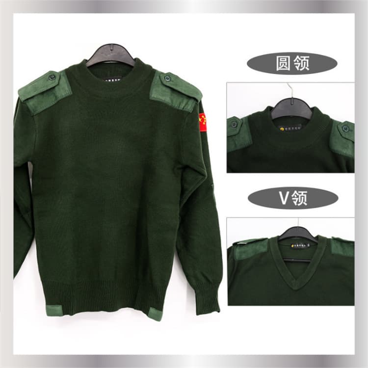 Army green sweater long-sleeved cold-proof security issued woolen sweater winter warm outdoor short-sleeved sweater casual and versatile