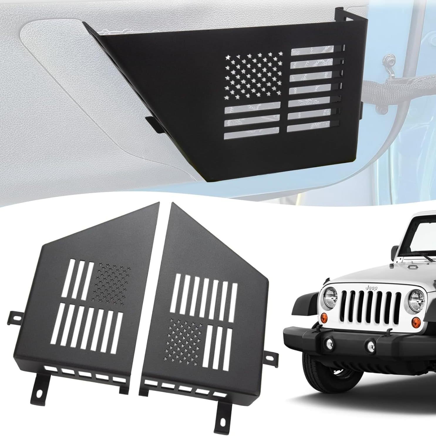 Suitable for Jeep Wrangler front door storage box, national flag style 2/4 door metal storage box Wrangler modification accessories