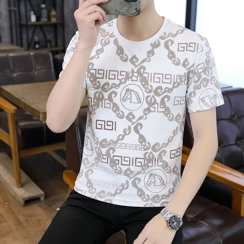 2026 Summer New Korean Style Short Sleeve T-Shirt, Fashion Versatile Cool Touch Quick-Dry Ice Silk Short Sleeve Men's Trend Brand Clothing