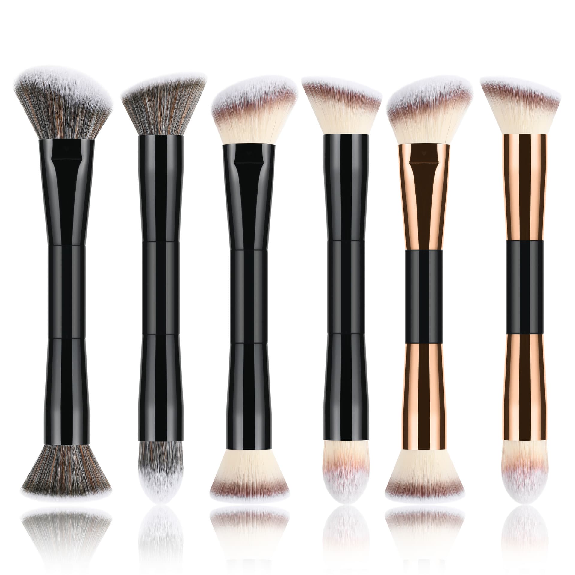 Cross-border best-selling black double-headed makeup round slanted foundation brush large round-head blush contouring powder brush single brush