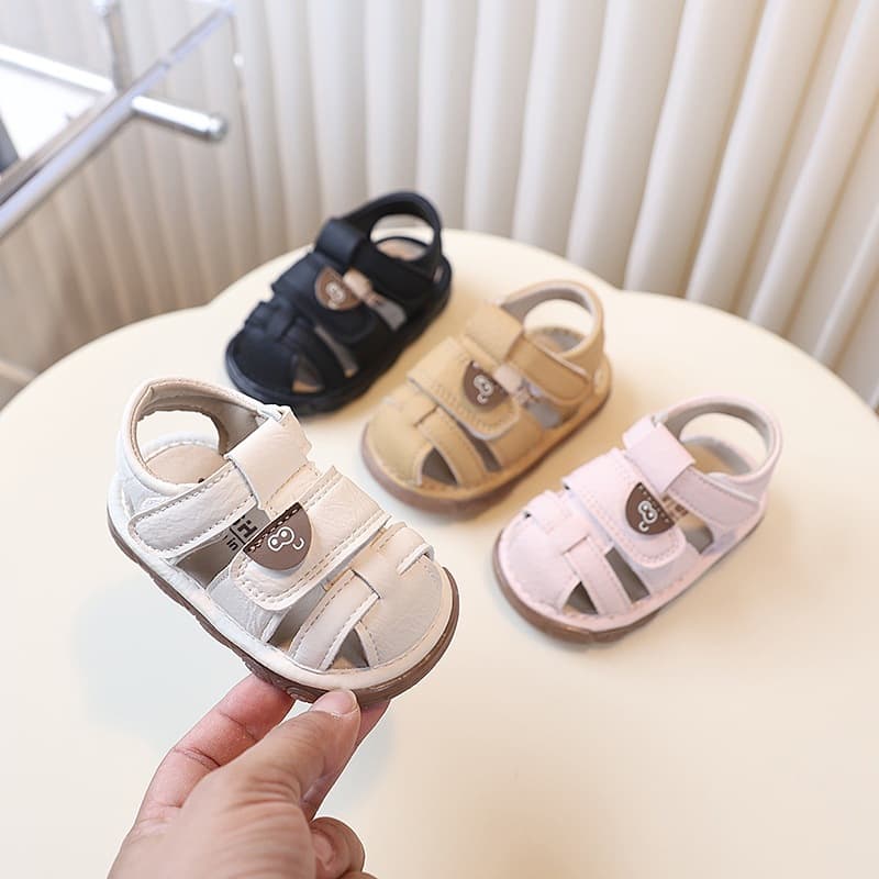 New Summer Baby Sandals for 6-12 Months, Non-Slip Soft Sole Toddler Walking Shoes for Boys and Girls, Closed-Toe Squeaky Shoes