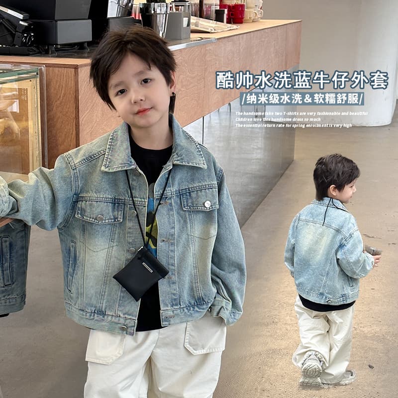 Elmo Baby Children's Retro Denim Jacket 2025 Spring and Autumn Style Short Cardigan Top for Boys and Girls