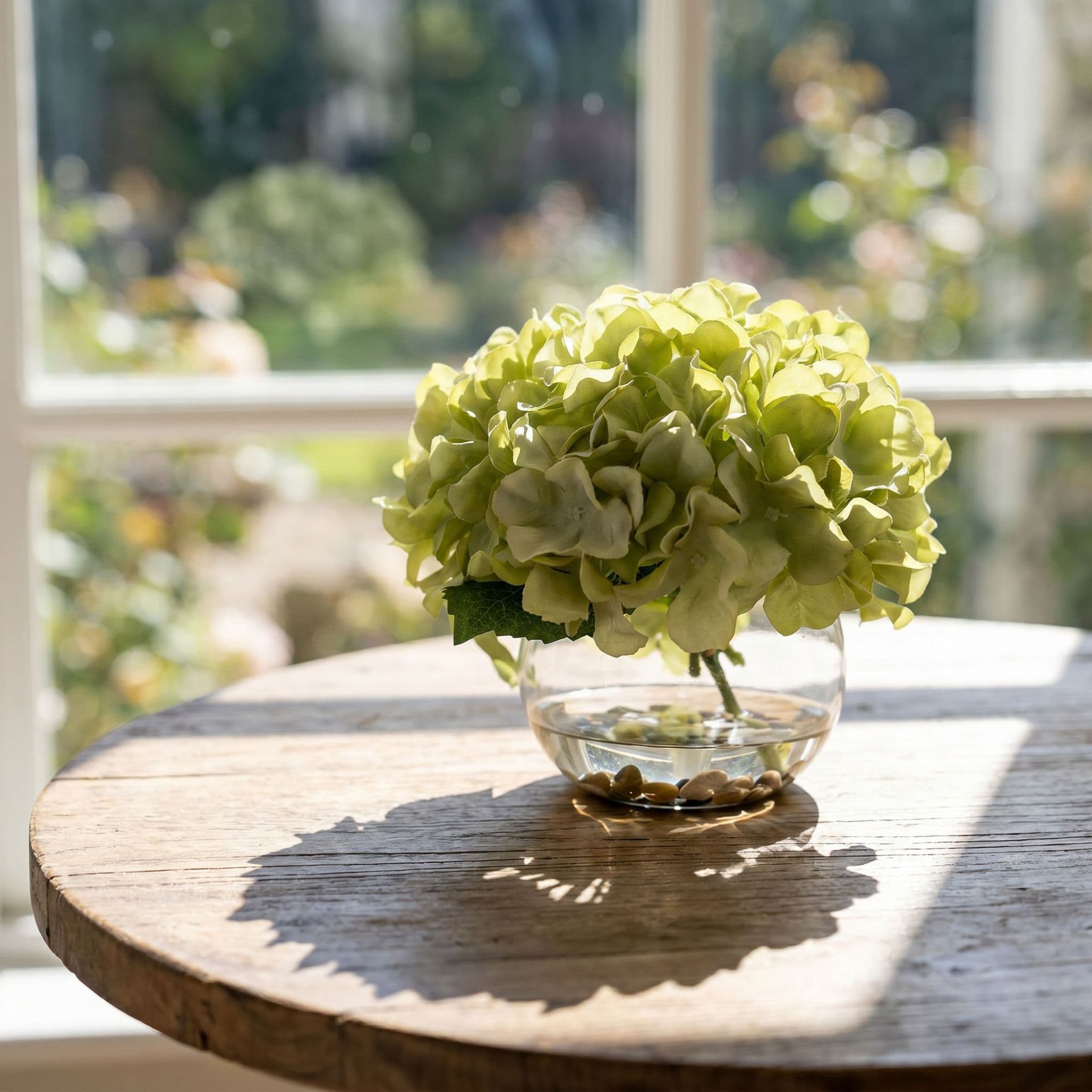 Artificial Hydrangea Flowers in Glass Vase Simulation Flowers for Hotel Guest Room 4S Shop Round Table