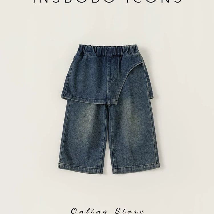 Girls' pants, jeans, autumn wide-leg pants, baby's fake two-piece trousers, girls' fashionable style children's pants
