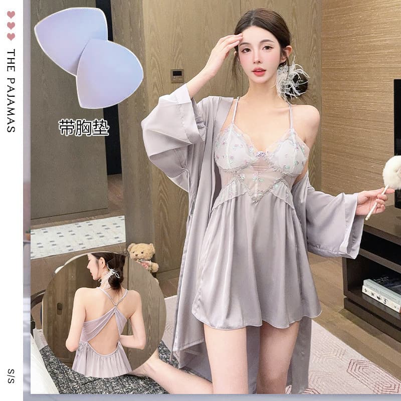 Designer Summer Sleepwear Set for Women: Lace Camisole Nightgown & Robe, New Spring/Summer Loungewear with Embroidery