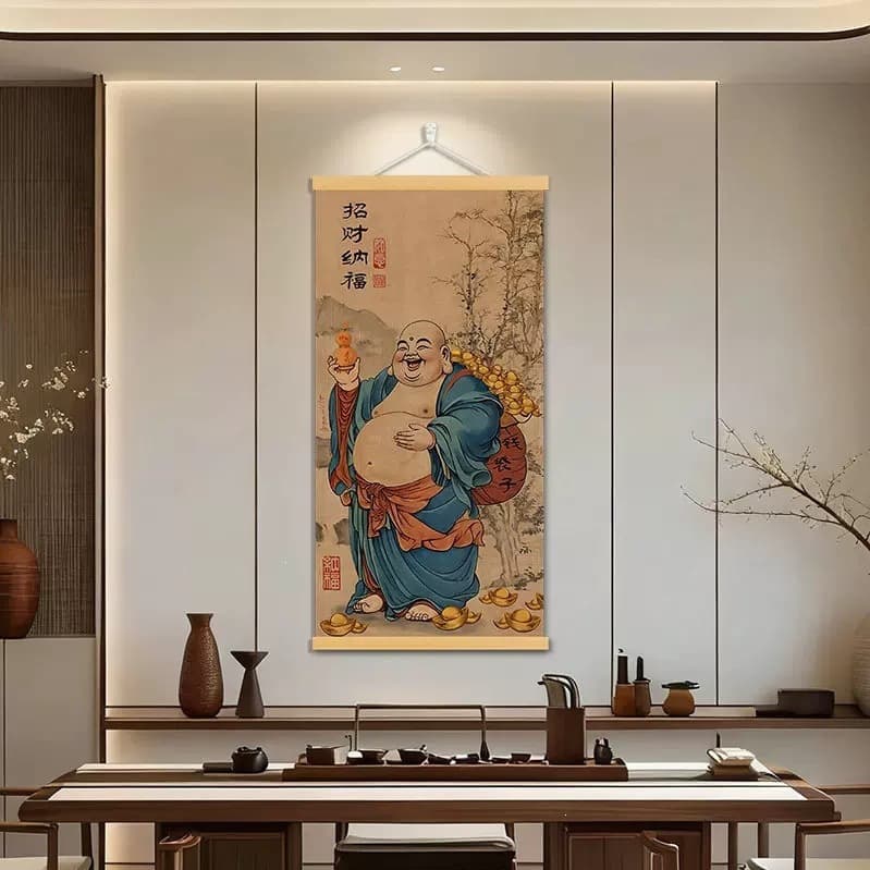 2026 New Maitreya Buddha Hanging Painting Zen Living Room Dining Room Decorative Painting Modern Simple Entryway Decorative Painting
