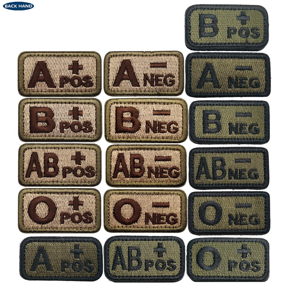 Embroidered hook-and-loop chest patch Type A B AB O + POS-NEG tactical blood type patch outdoor identification badge