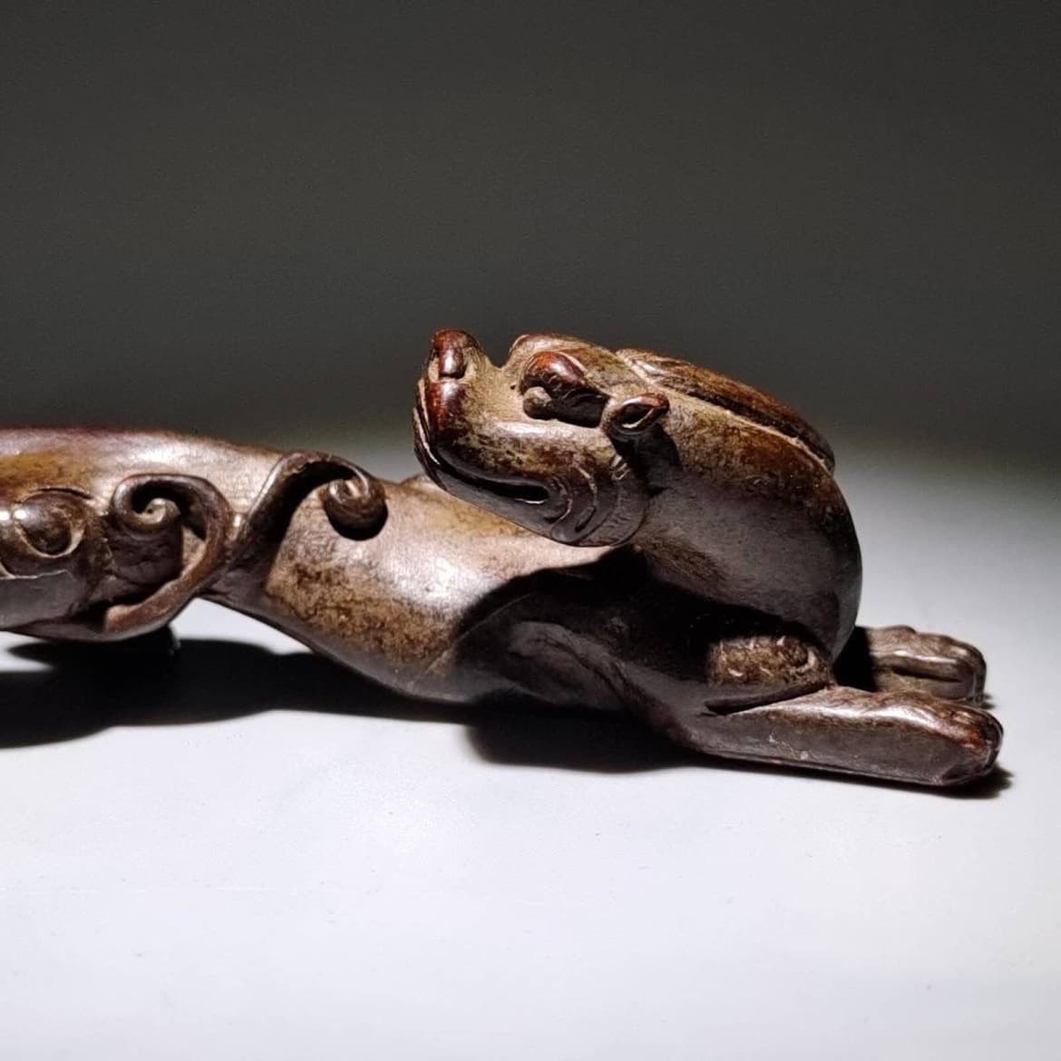 Antique Bronze Solid Chi Dragon Ornament, Paperweight, Vintage Dragon-shaped Pen Holder, Ruler, Tea Pet, Home Desktop Decorative Piece