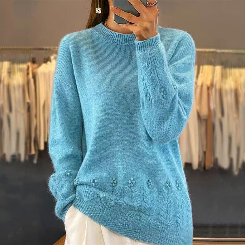 Export Women's Clothing 2024 Autumn/Winter New Round Neck Solid Color Knit Top Retro Crochet Pullover Sweater for Women