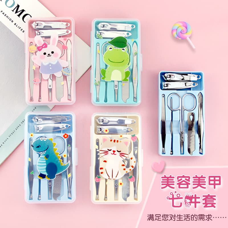 Cartoon Print Beauty 7-Piece Nail Trimming Tool Set Stainless Steel Manicure Kit Full Set Wholesale