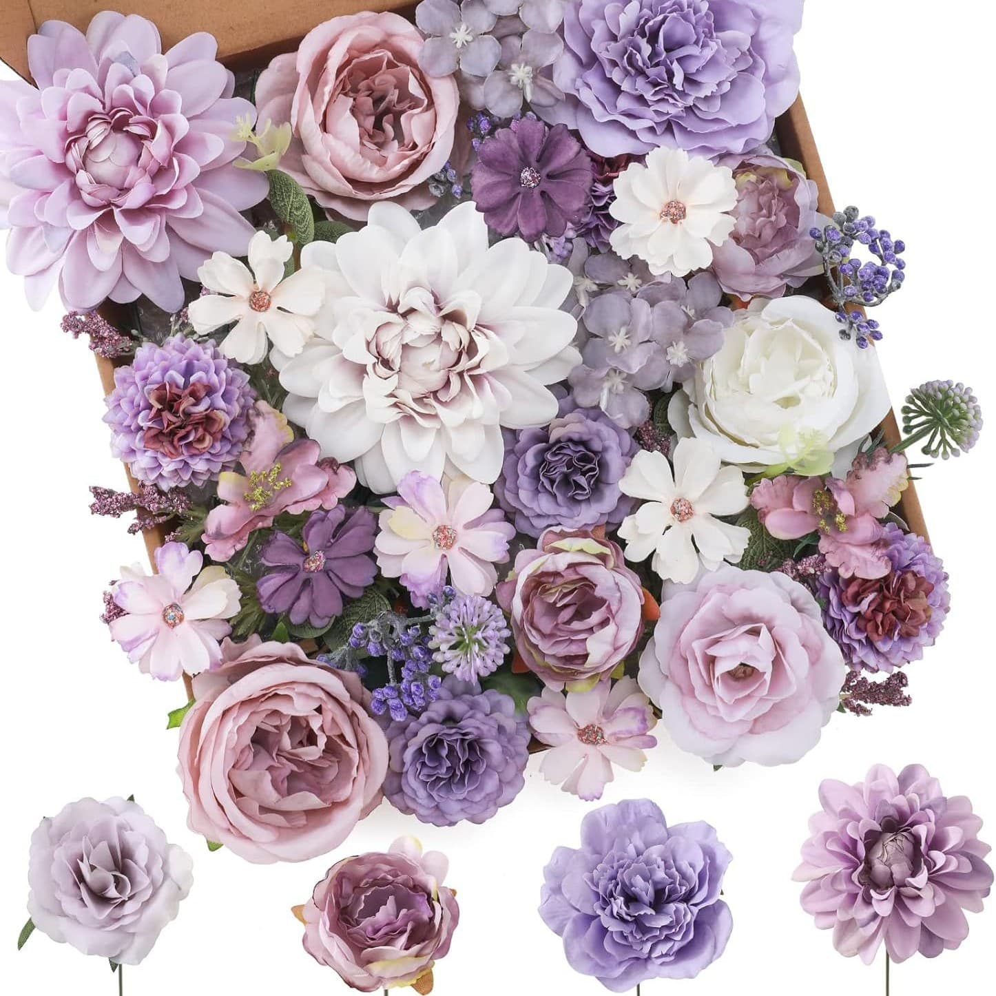 DIY Amazon flower box with stem, rose bouquet, wedding/Christmas home decoration supplies, flower arrangement