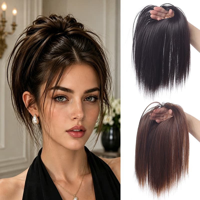 Fountain High Bun Wig Bun for Women Fluffy Natural Messy Bun Hair Ring Coiled Hair Seamless Hair Ring Straight Hair High Temperature Silk