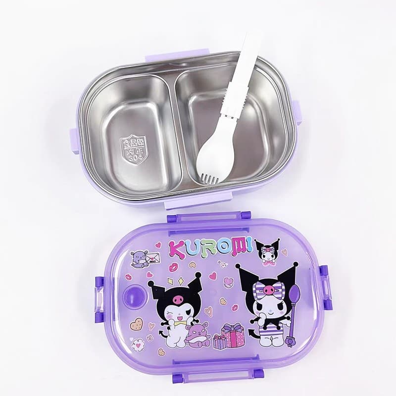 New Cartoon Cute 304 Stainless Steel Two-Compartment Square Lunch Box with Divided Sealed Bento Box
