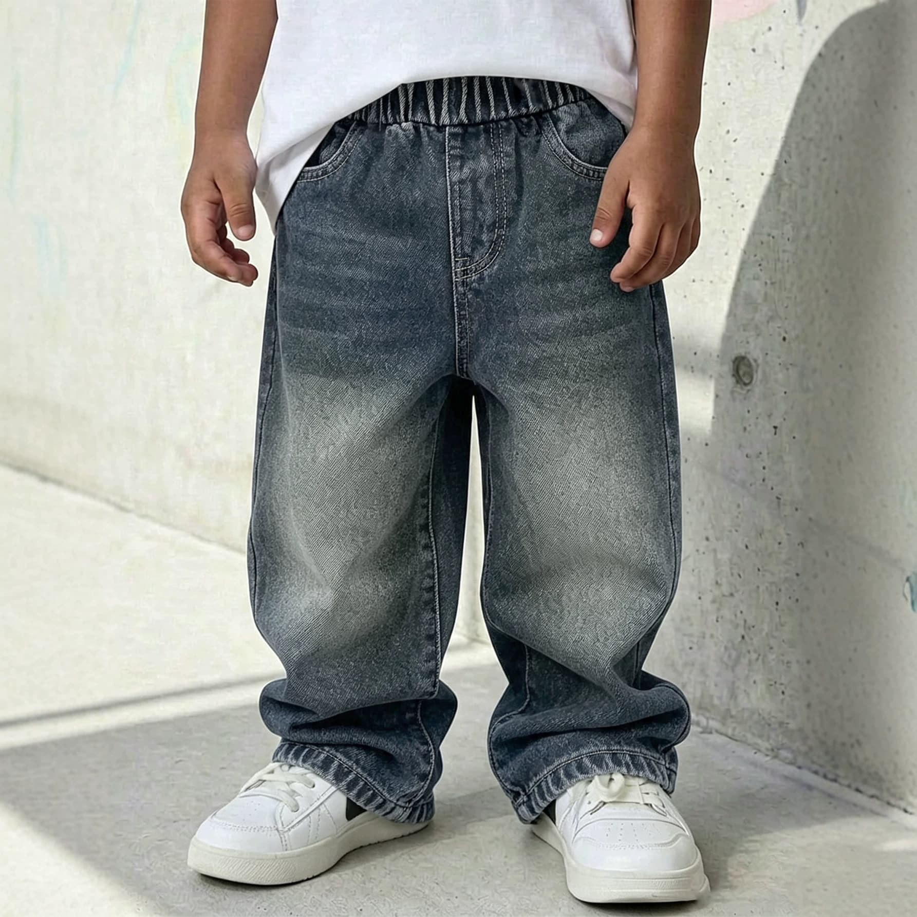 Cross-border Children's Pants for Toddlers and Kids Spring/Autumn Retro Washed Denim Jeans Boys' Versatile Straight-Leg Long Pants Wholesale
