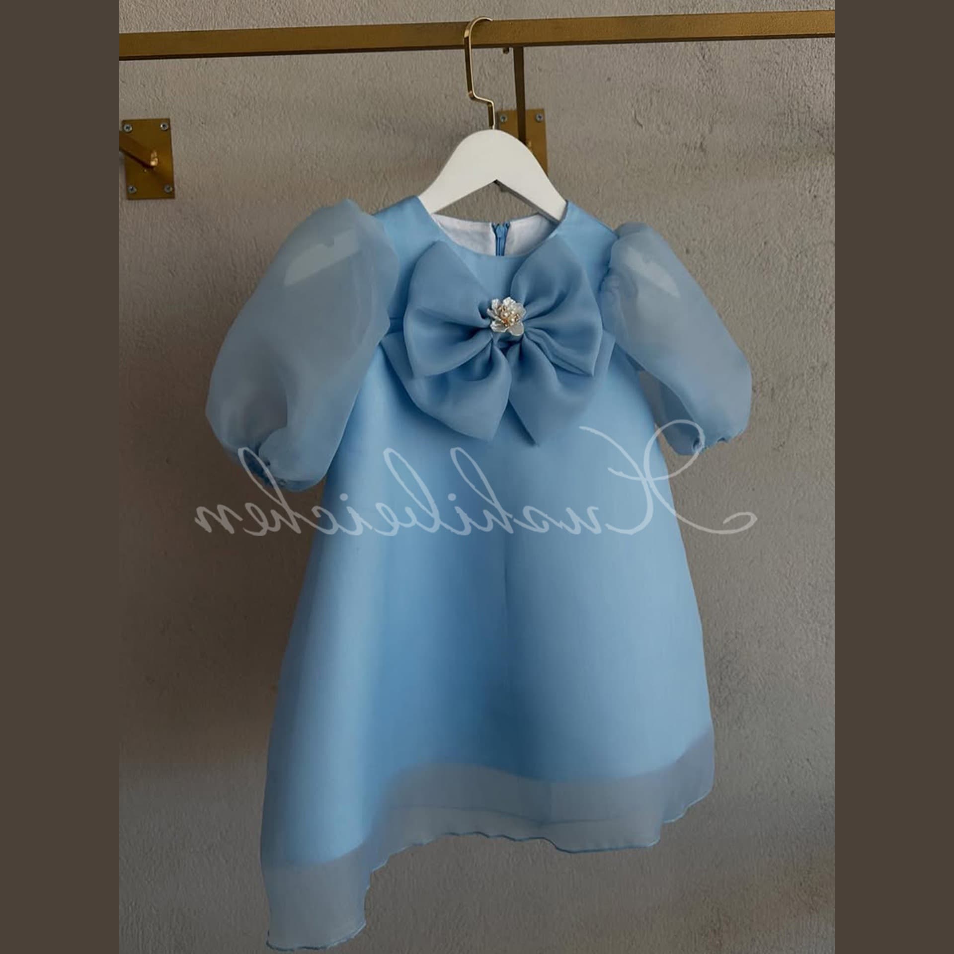 Satin 1st Birthday Dress for Baby Girls 2025 Summer 3D Floral Kids Bubble Sleeve Solid Color Princess Dress