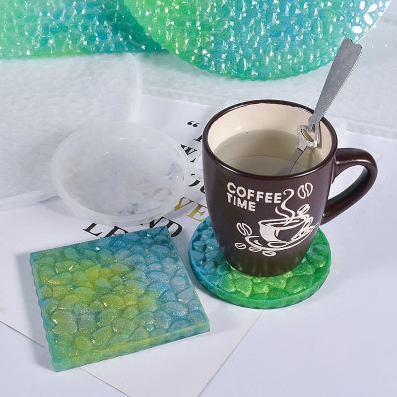 DIY Crystal Resin Mold Round Non-Slip Coaster Diamond Pattern Coaster Square Table Mat Rectangular Silicone Mold