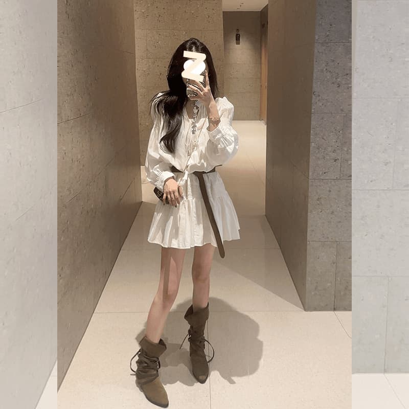 2025 Autumn French White Shirt Dress Women Autumn New Style Summer Petite Waist-Defined Slimming Elegant Skirt