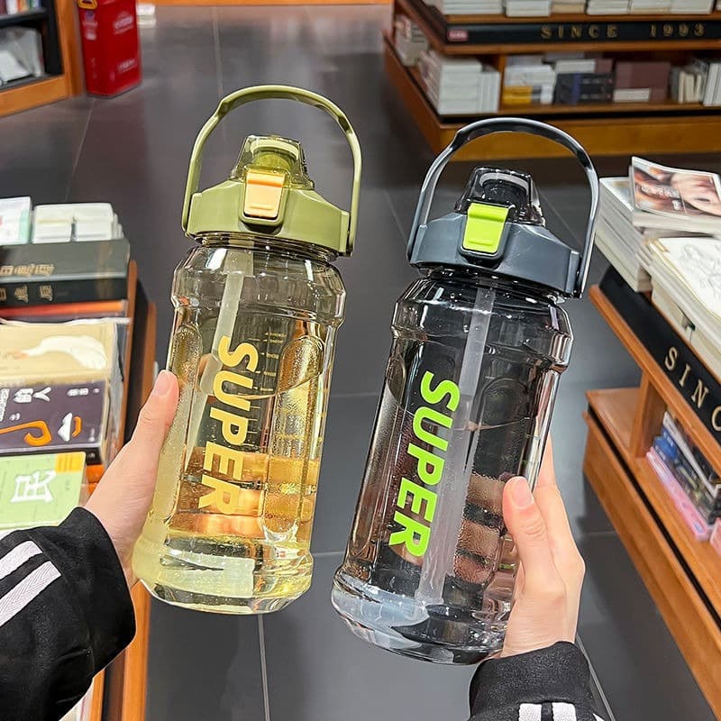 Large Capacity Sports Water Bottle 2L Trendy Ins Straw Cup with Scale Portable Simple Leak-Proof Durable Cup