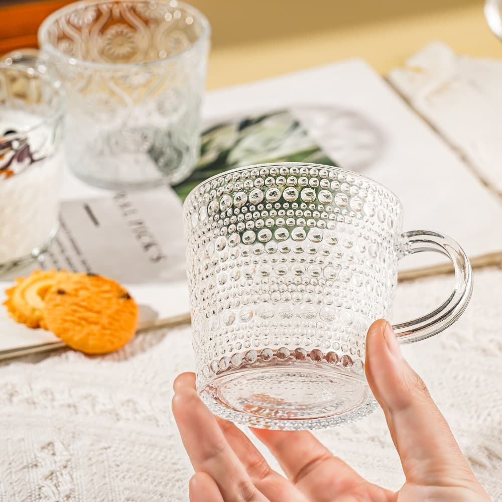 Simple Begonia Flower Cup Glass Ins Style Vintage Iced Coffee Cup Beaded Striped Breakfast Juice Milk Cup