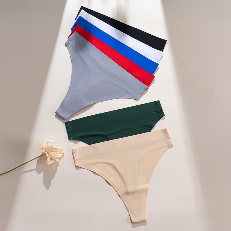 High Waist Extended Length Ice Silk Triangle Panties Women's Seamless Invisible T-Panties plus Size Breathable Quick Dry Underwear