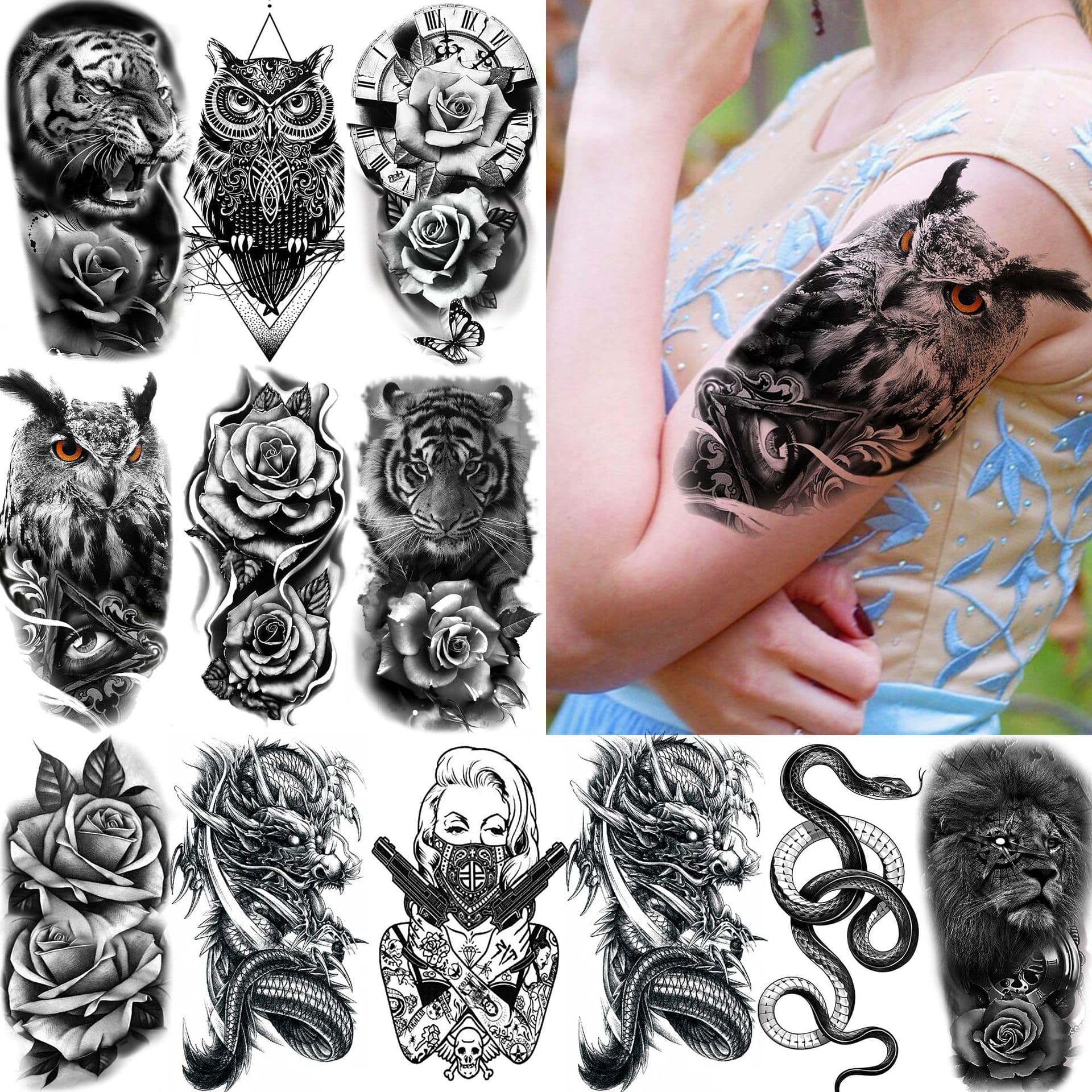 European and American cross-border rose animal skull tattoo stickers for arms and legs realistic temporary tattoo stickers Amazon Tattoo
