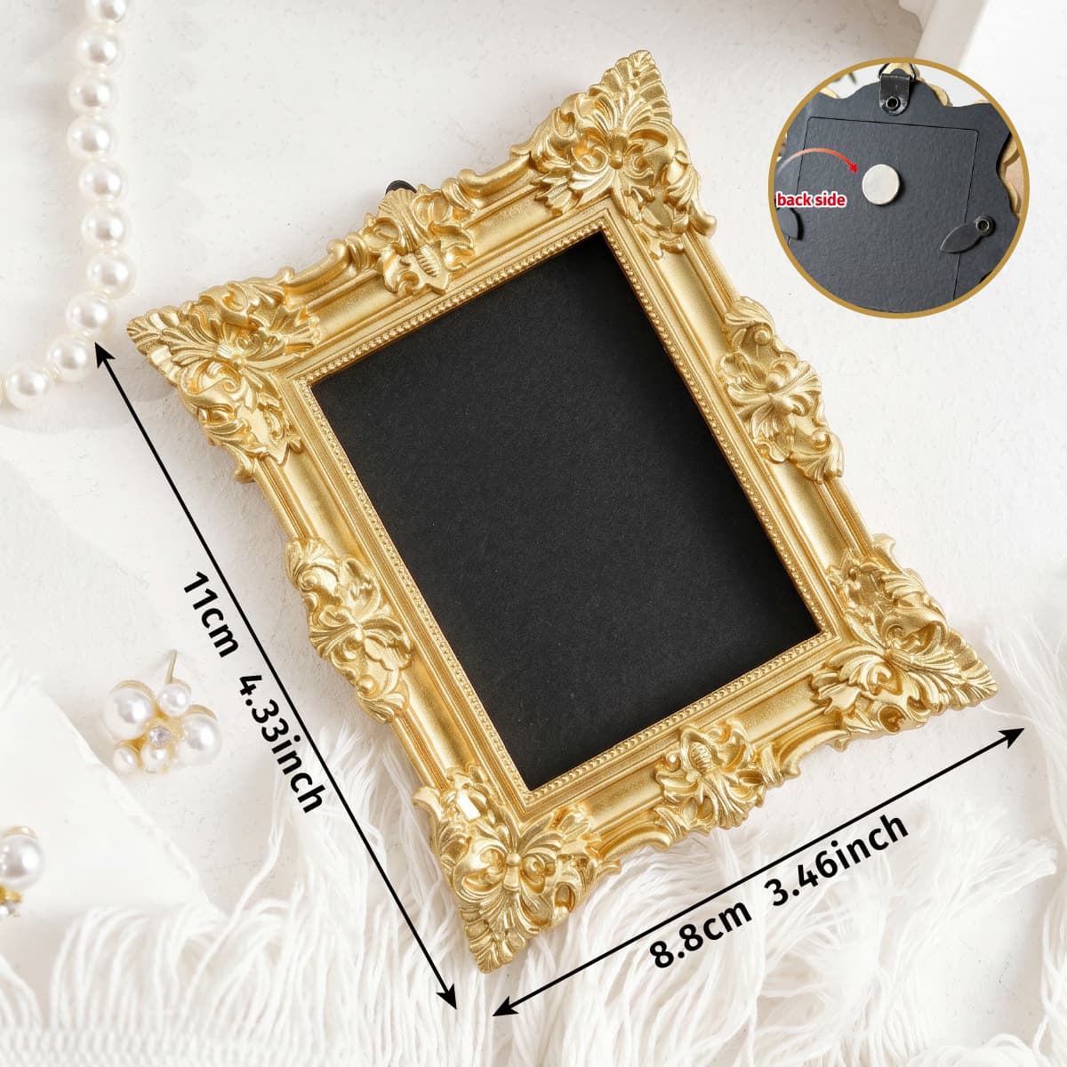 Mini Vintage Gold Embossed Refrigerator Magnet Display Frame Hanging Photo Prop Magnetic DIY Craft Photo