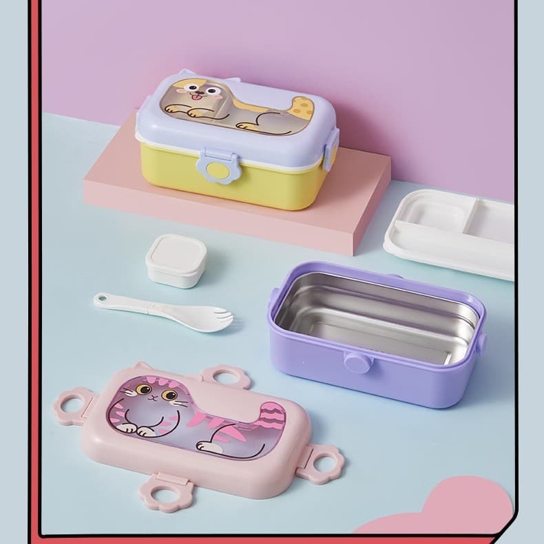 Japanese cute cat children's portable lunch box stainless steel compartment fresh lunch box lunchbox children's lunch box