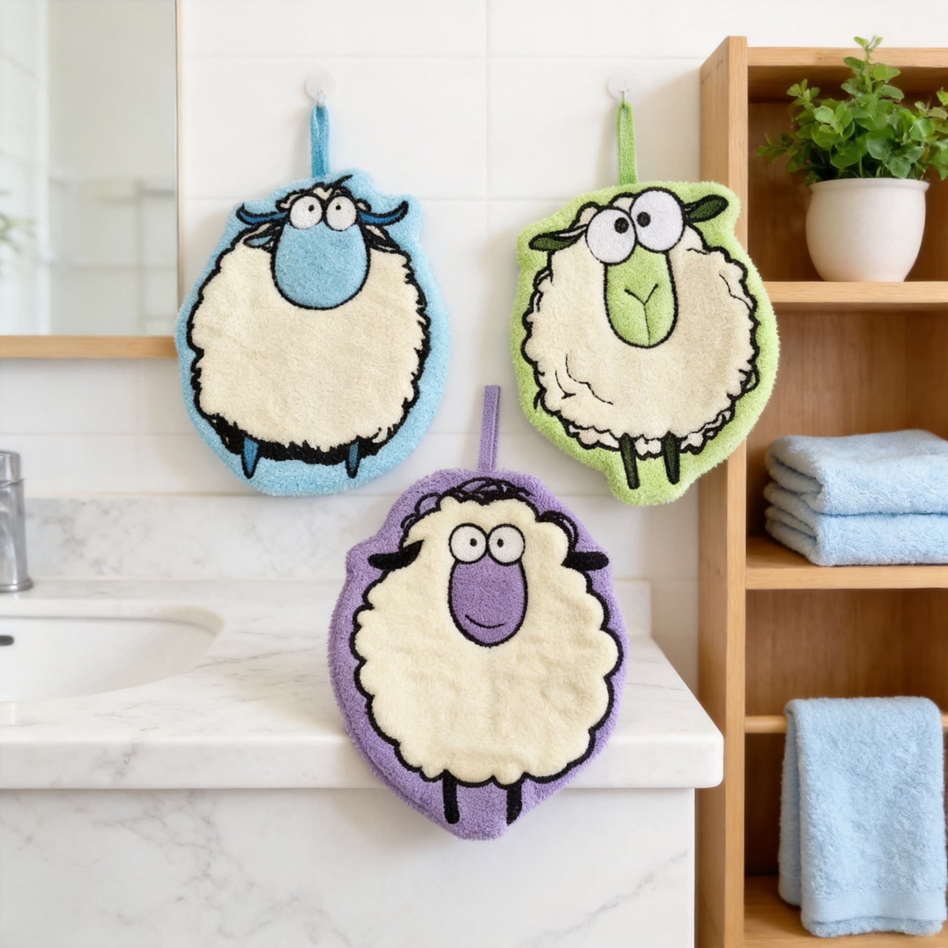 Lamb coral velvet hand towel hanging absorbent quick-drying children's bathroom kitchen kindergarten hanging towel cartoon hand towel