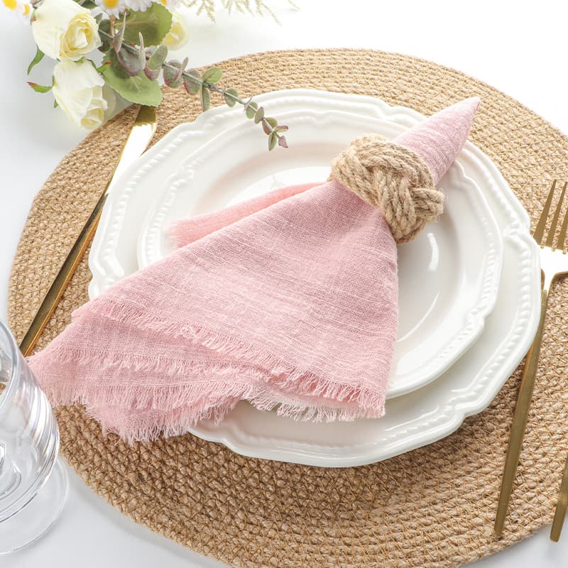 Cross-border pure cotton tassel fringed napkin cloth with pleated square napkin for Western-style dining table setting, cotton and linen placemat
