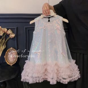 Blue Town Summer New Kids Butterfly Sequin Vest Dress Premium Princess Dress for Baby Girls