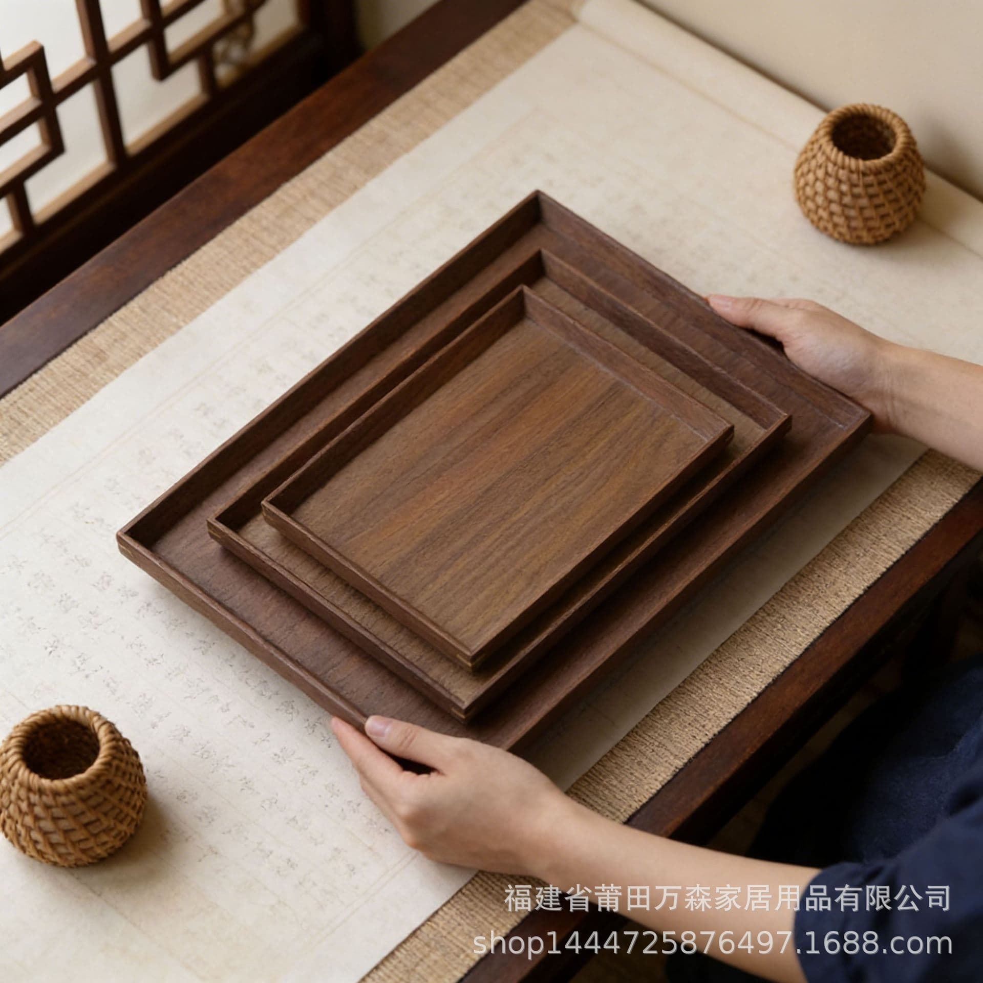 New Premium Black Walnut Wood Plate Wooden Tray Tea Tray Fruit Plate Serving Dish Tableware for Home and Hotel Use