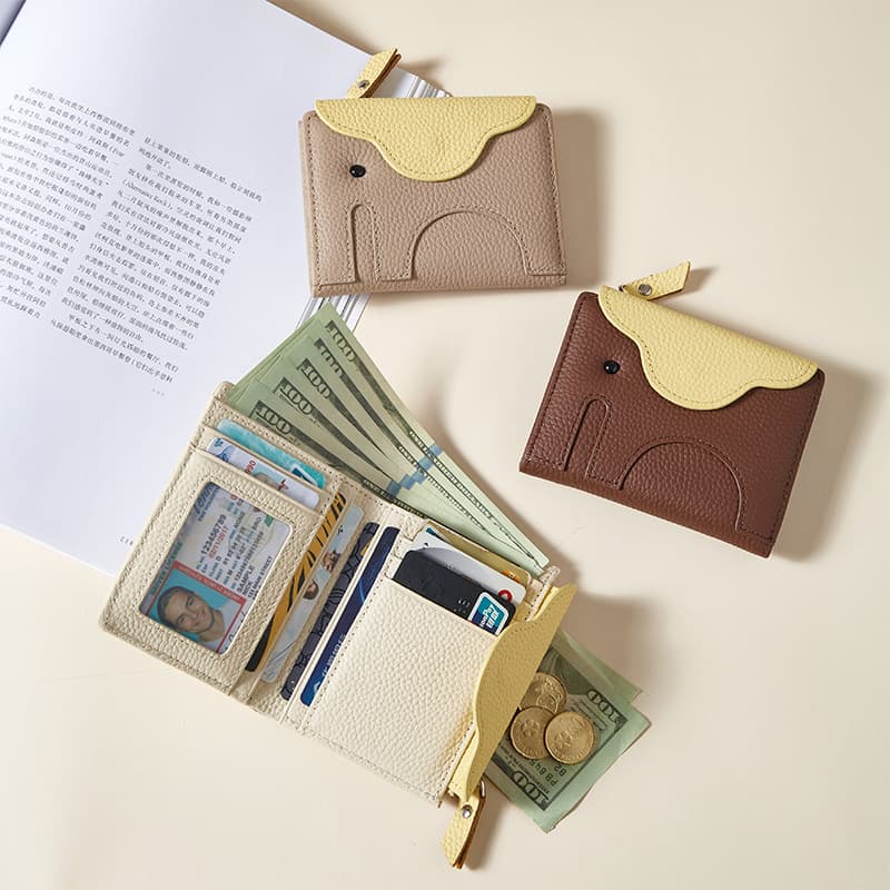 Top-Grain Leather Wallet Ins Multi-Card Holder Zero Wallet Women's Cute Elephant Contrast Color Mini Coin Purse Small Storage Bag
