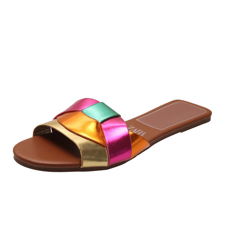 Cross-border Europe and America Solid Color Plus Size Flat Slippers for Women Outdoor 2025 Summer New Fashion Flat Sandals