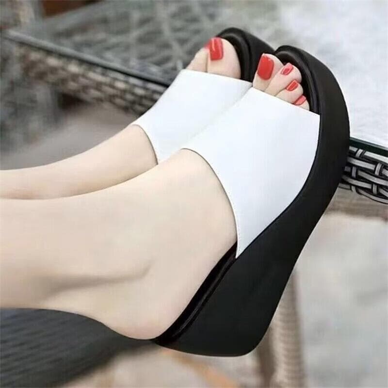 Beach Sandals Women 2025 New Wedge Heel Thick Sole Versatile Waterproof Platform High Heel Sandals One-Band Slip-On Outdoor Wear