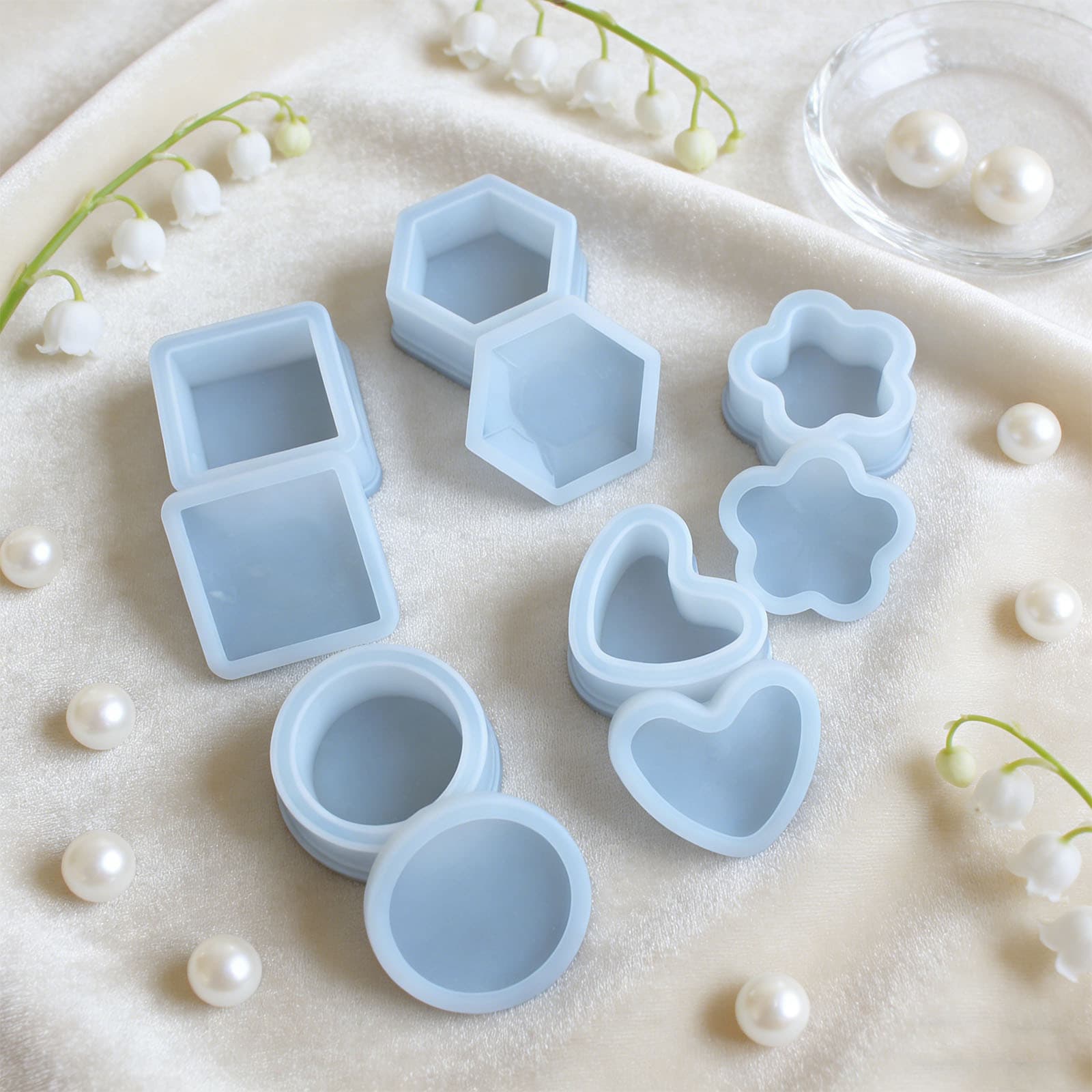 Dumo DIY Hexagon Storage Box Mold Crystal Epoxy Mirror Display Stand Round Heart Square Silicone Mold