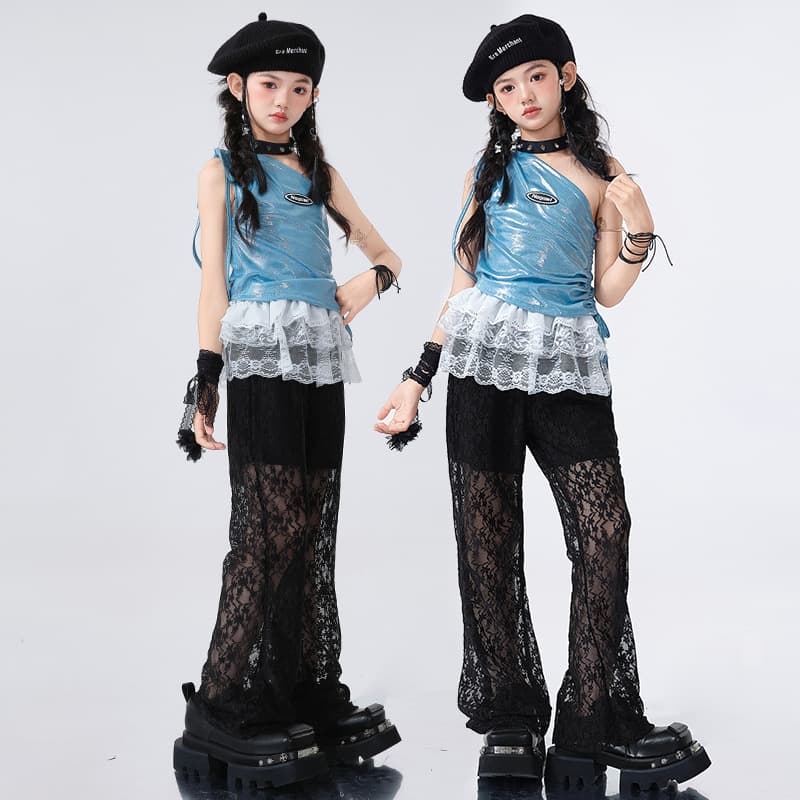 Girls Jazz Dance Costume Trendy Cool Girl Jazz Street Dance Performance Outfit Children Summer Stylish Set