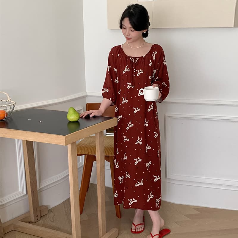 2026 New Cotton Silk Nightgown Women's Summer High-Quality Temperament Home Pajamas Large Size Loose Short-Sleeved Over-the-Knee Long Skirt