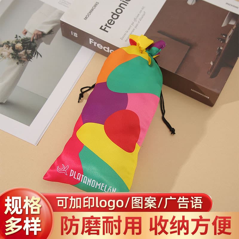 Digital printed satin drawstring bag supports high-definition full-color pattern printing, eco-friendly printed satin drawstring bag