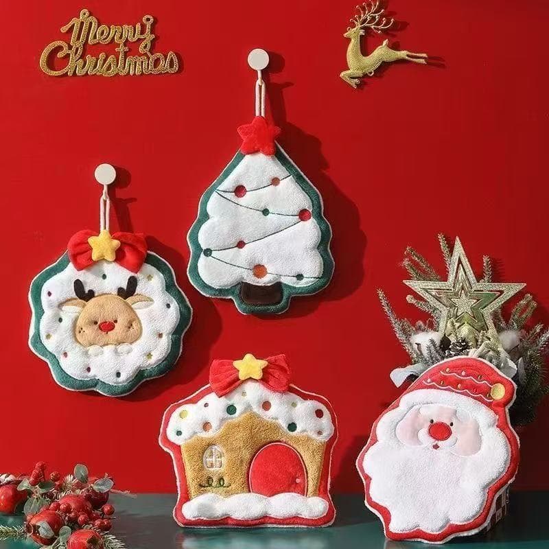 Cross-border new Christmas hand towel, adorable hanging hand towel for home, coral fleece Christmas tree hand towel