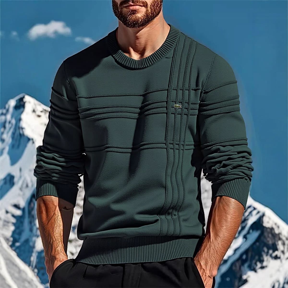 2025 Crocodile LOGO Embroidery Autumn/Winter New Style European Size Cross-Border Men's Round Neck Pullover High-Quality Solid Color Sweater