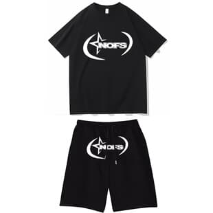 Export Fashion Streetwear Men's and Women's Casual Sports Short Sleeve Set European and American Nofs Print T-Shirt Set