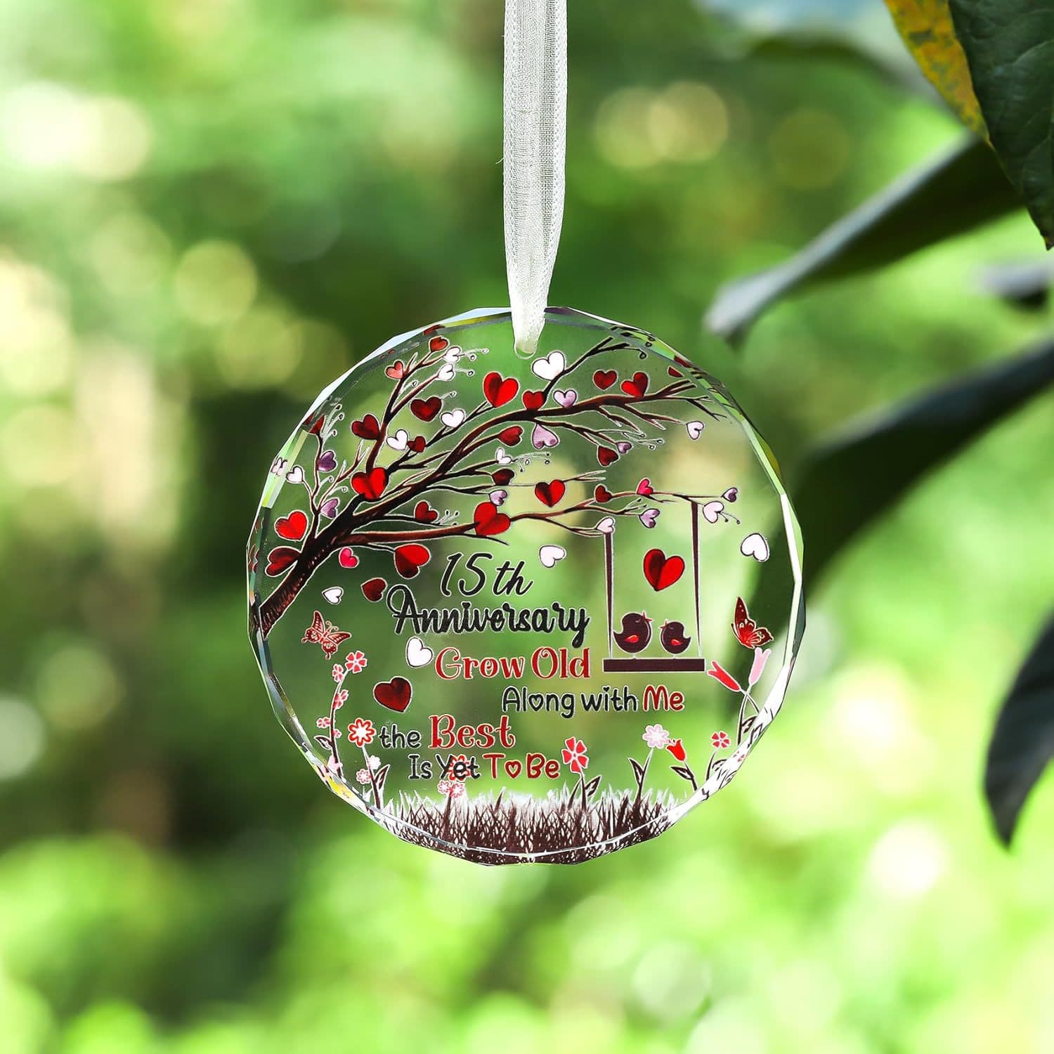 Cross-border 15th Wedding Anniversary Plaque-shaped Pendant Crystal Gift for Wife and Husband Christmas Hanging Ornament Decoration