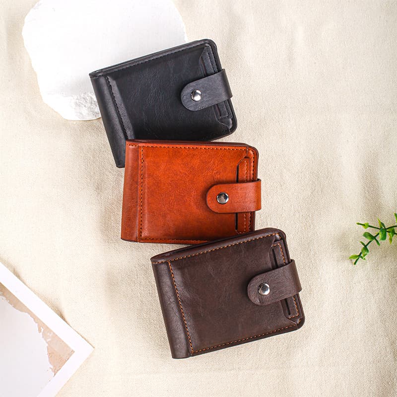 Manufacturer Solid Color Wallet Large Capacity Short Wallet with Multiple Card Slots and Snap Closure for Men