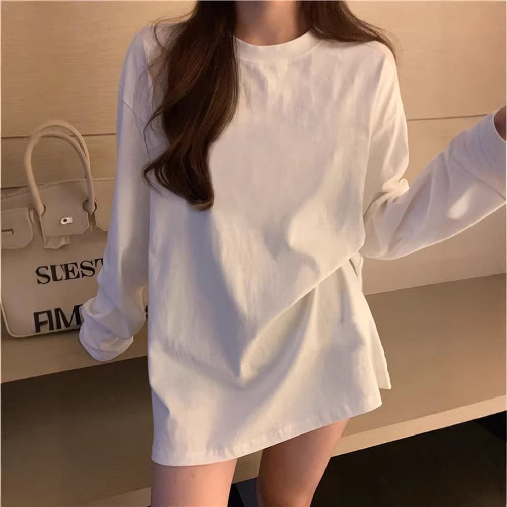 Crew Neck Basic T-Shirt Women 2026 Fall New Long Sleeve Loose Fit Inner Layering Top Casual Trendy